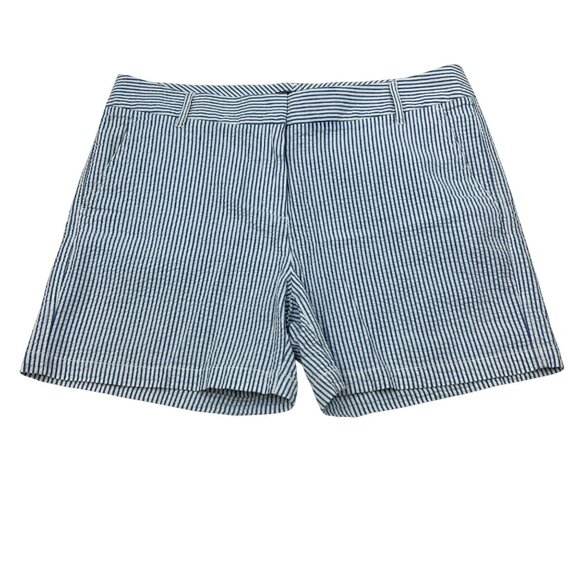 Izod Womens Striped Shorts Seersucker Blue/White Size 14 Pockets - Picture 1 of 8